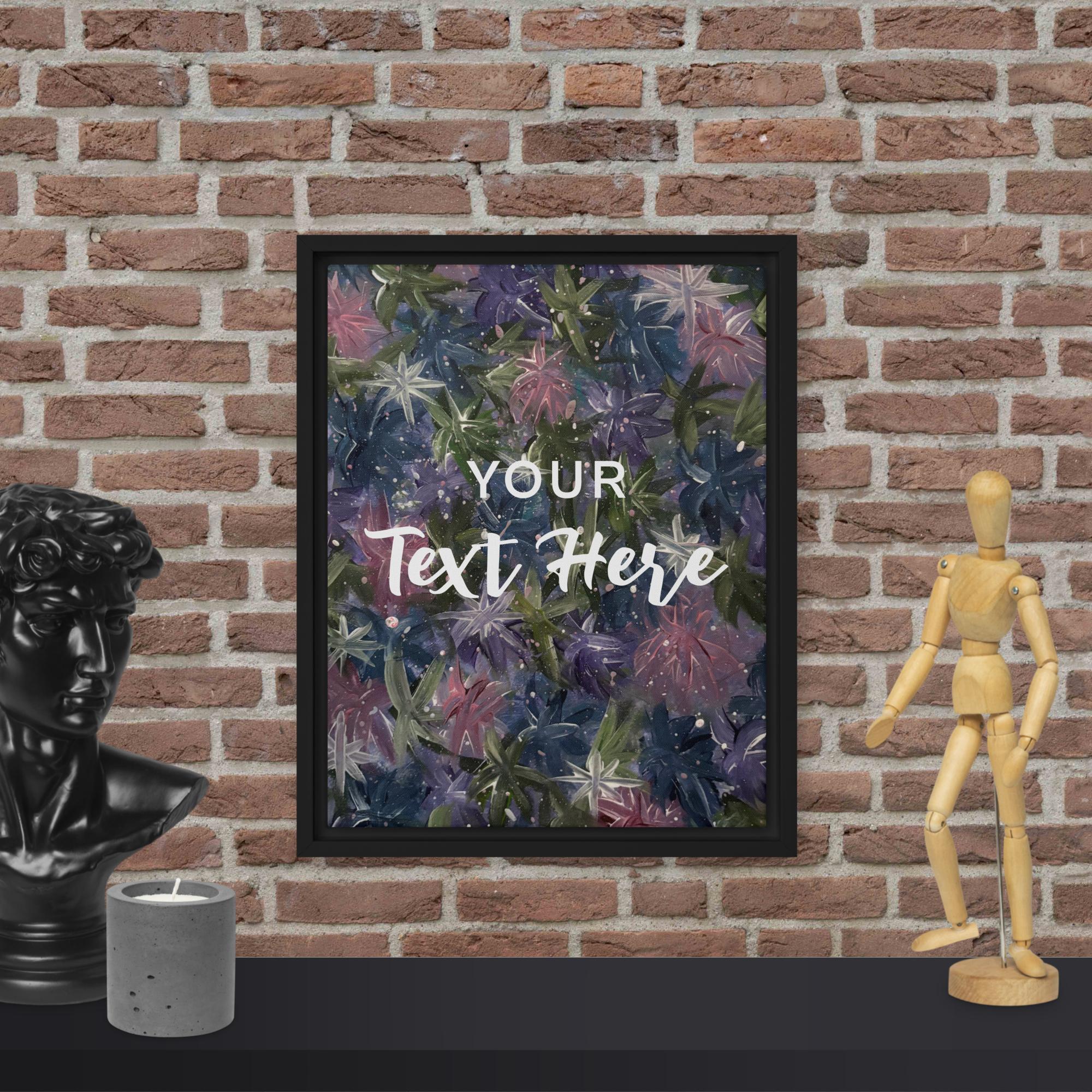 Framed black 11x14 canvas print of customizable abstract celestial floral art by Petals & Ash Studio.