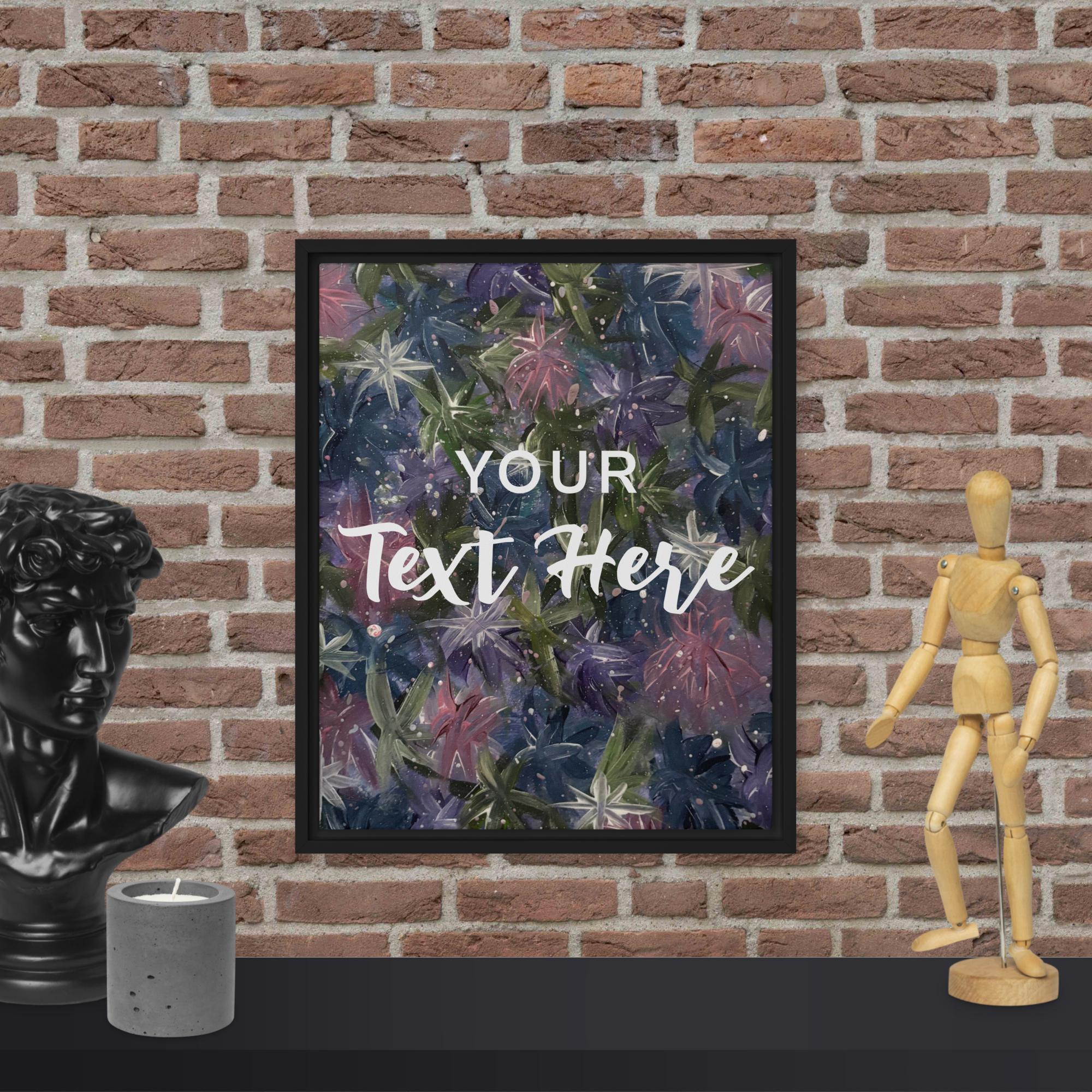 Black framed canvas print featuring customizable abstract celestial floral artwork by Petals & Ash Studio, 8x10 inches.