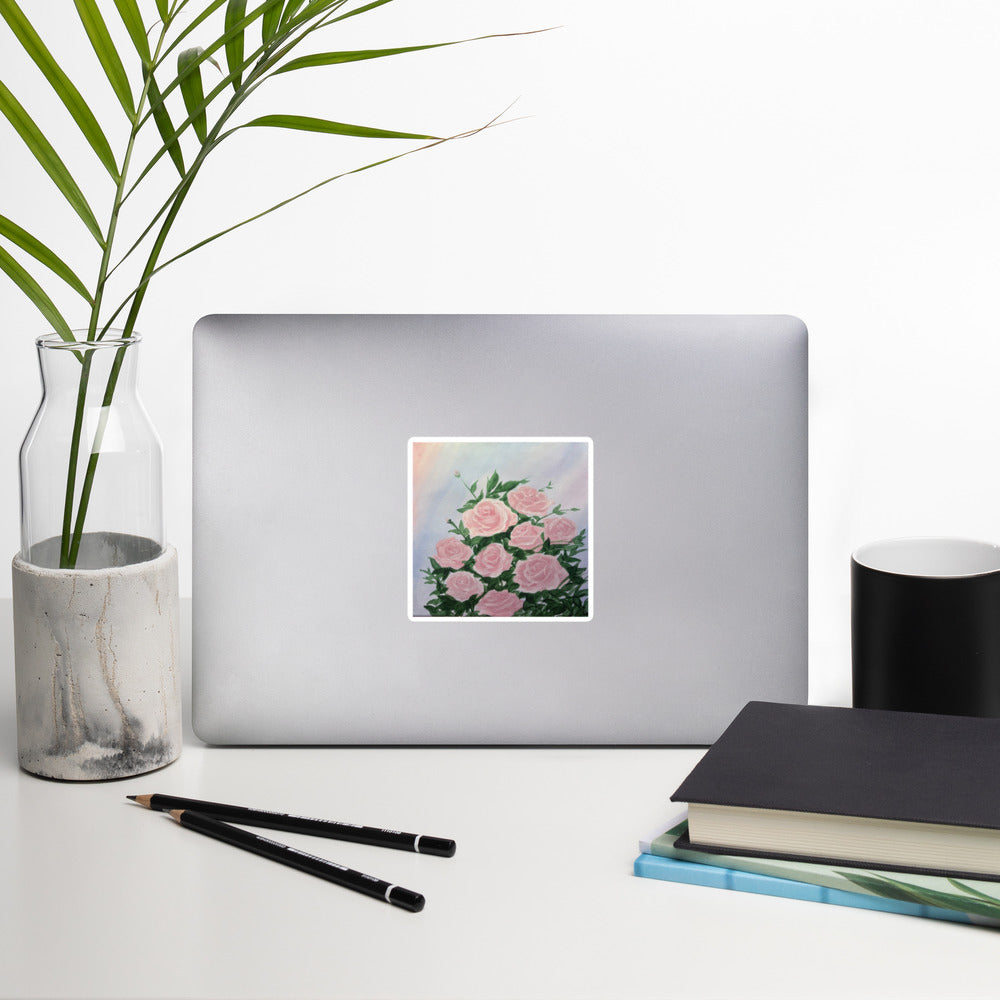 White rose petal bubble-free stickers by Petals & Ash Studio, kiss-cut design on a 4x4 inch sheet, perfect for decorating.