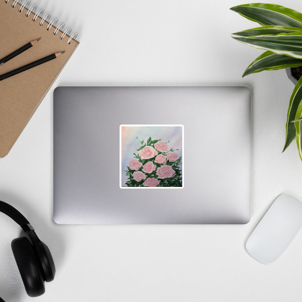 White rose petal bubble-free stickers by Petals & Ash Studio, kiss-cut design on a 4x4 inch sheet, ideal for decorating or crafts.
