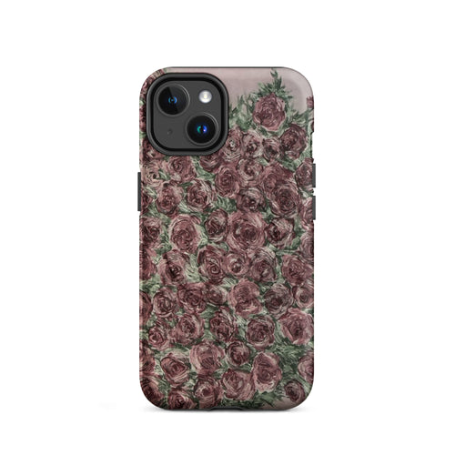 MagSafe tough case for iPhone 14 with a floral rose design by Petals & Ash Studio, featuring a matte finish and protective build.