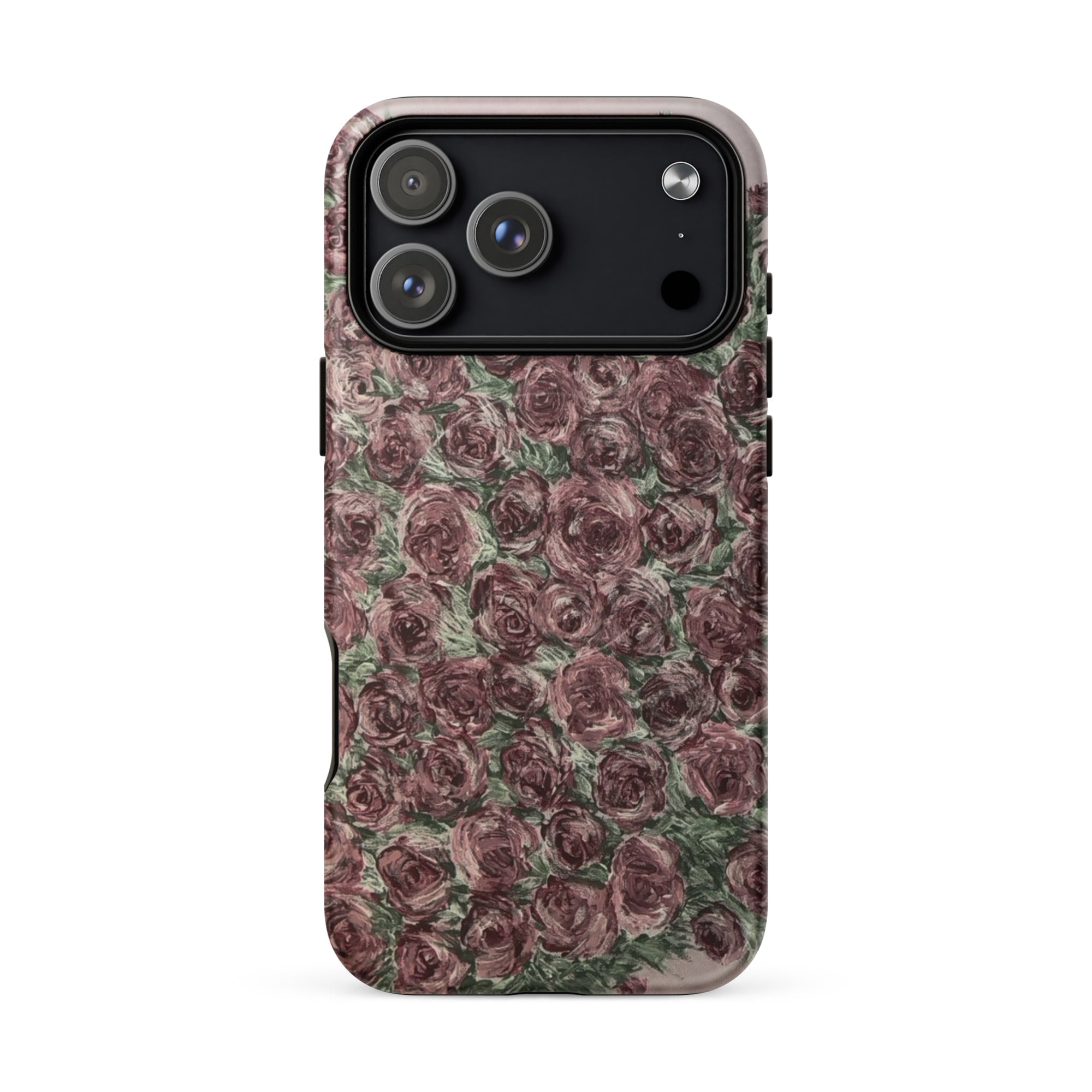 Petals & Ash Studio "An Abundance of Roses" MagSafe tough case for iPhone 17 Pro Max, featuring a matte floral rose design.