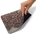 White sublimation mouse pad featuring a vibrant floral design with roses, from Petals & Ash Studio.