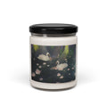 Petals & Ash Studio Swan Lake scented soy candle in a 9oz jar with apple harvest fragrance, front view showing elegant label and candle wax.
