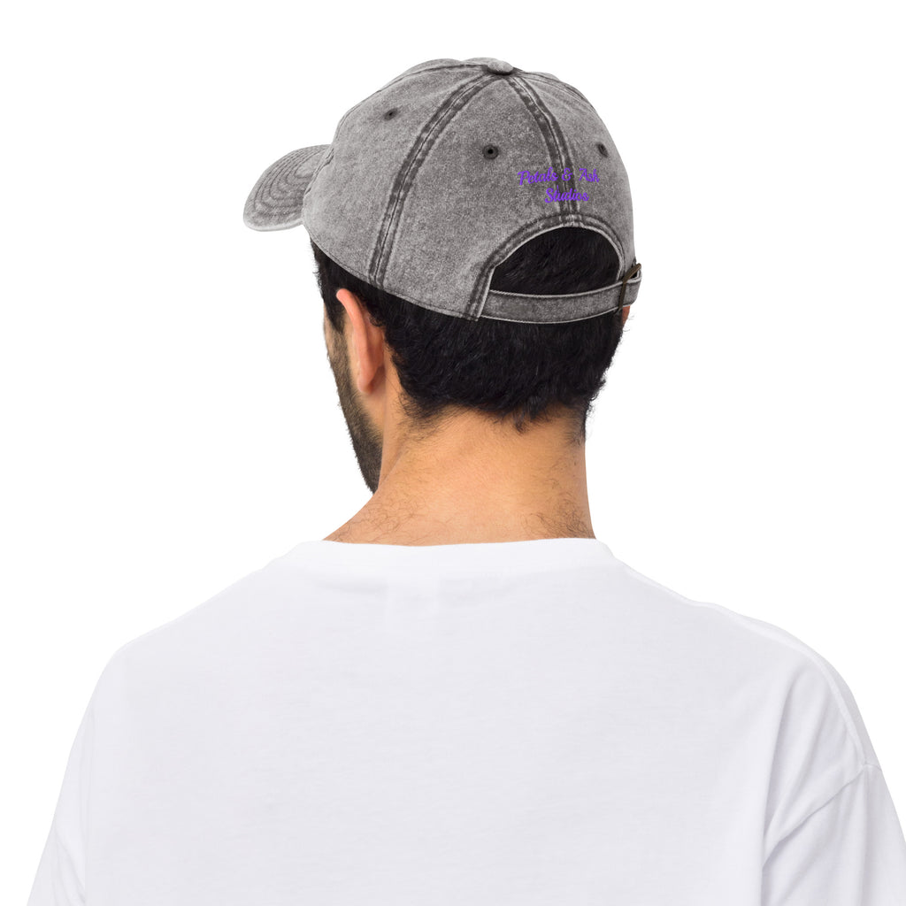 Charcoal grey vintage cotton twill cap with "Support Local Artists" embroidery by Petals & Ash Studio, showcasing the back design.